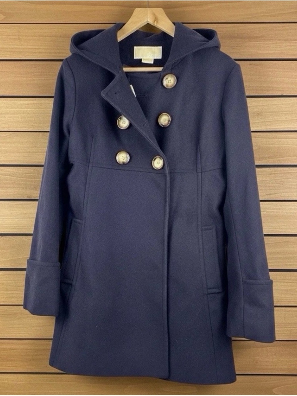 Michael Kors Navy Hooded Double-Breasted Trench Coat